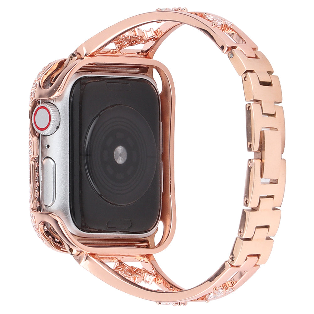 Stylish Zircon Decor Stainless Steel Wrist Strap Bracelet Replacement Watchband for Apple Watch Series 8 41mm / Series 7 41mm / Watch Series 6 / 5 / 4 / SE / SE(2022) 40mm / Watch Series 1 / 2 / 3 38mm - Rose Gold