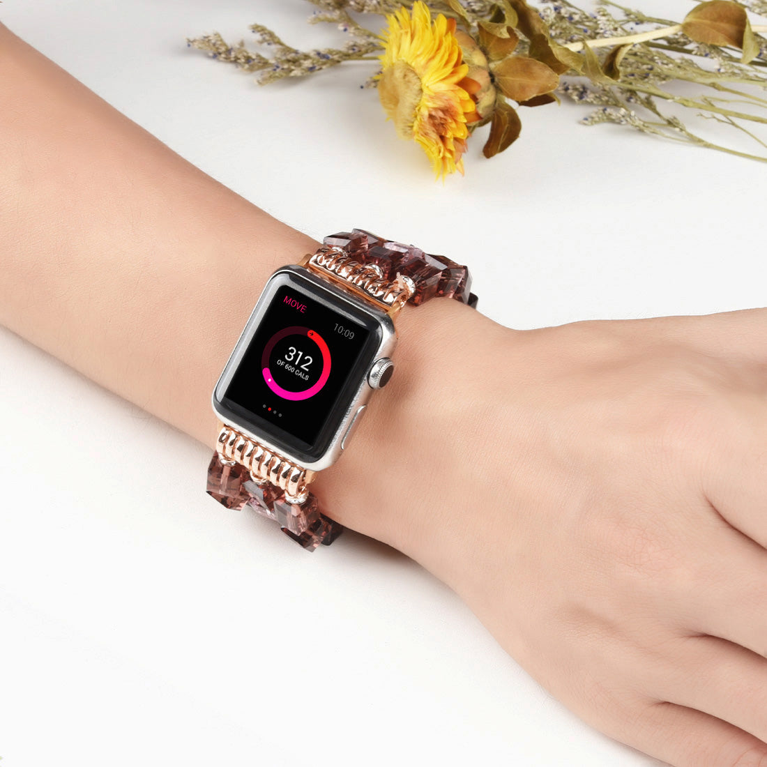 Faux Crystal Blocks Watch Band Wrist Strap for Apple Watch Ultra 49mm / Series 8 45mm / 7 45mm / SE 44mm / SE (2022) 44mm / Series 6 / 5 / 4 44mm / Series 3 / 2 / 1 42mm - Red