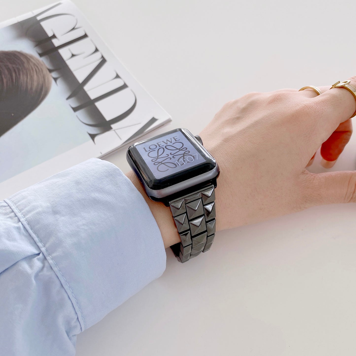 Rhombus Grid Design Ceramic Watch Band Strap for Apple Watch Ultra 49mm / Series 8 45mm / 7 45mm / SE 44mm / SE (2022) 44mm / Series 6 / 5 / 4 44mm / Series 3 / 2 / 1 42mm - Black