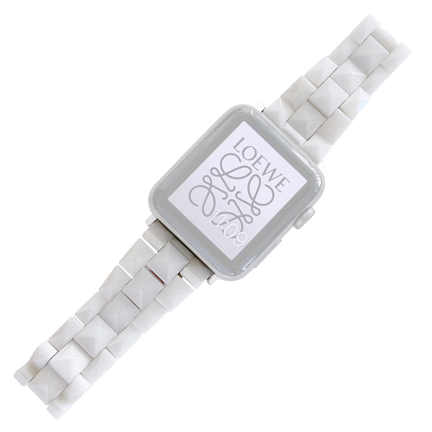 Rhombus Grid Design Ceramic Watch Band Strap for Apple Watch Ultra 49mm / Series 8 45mm / 7 45mm / SE 44mm / SE (2022) 44mm / Series 6 / 5 / 4 44mm / Series 3 / 2 / 1 42mm - White