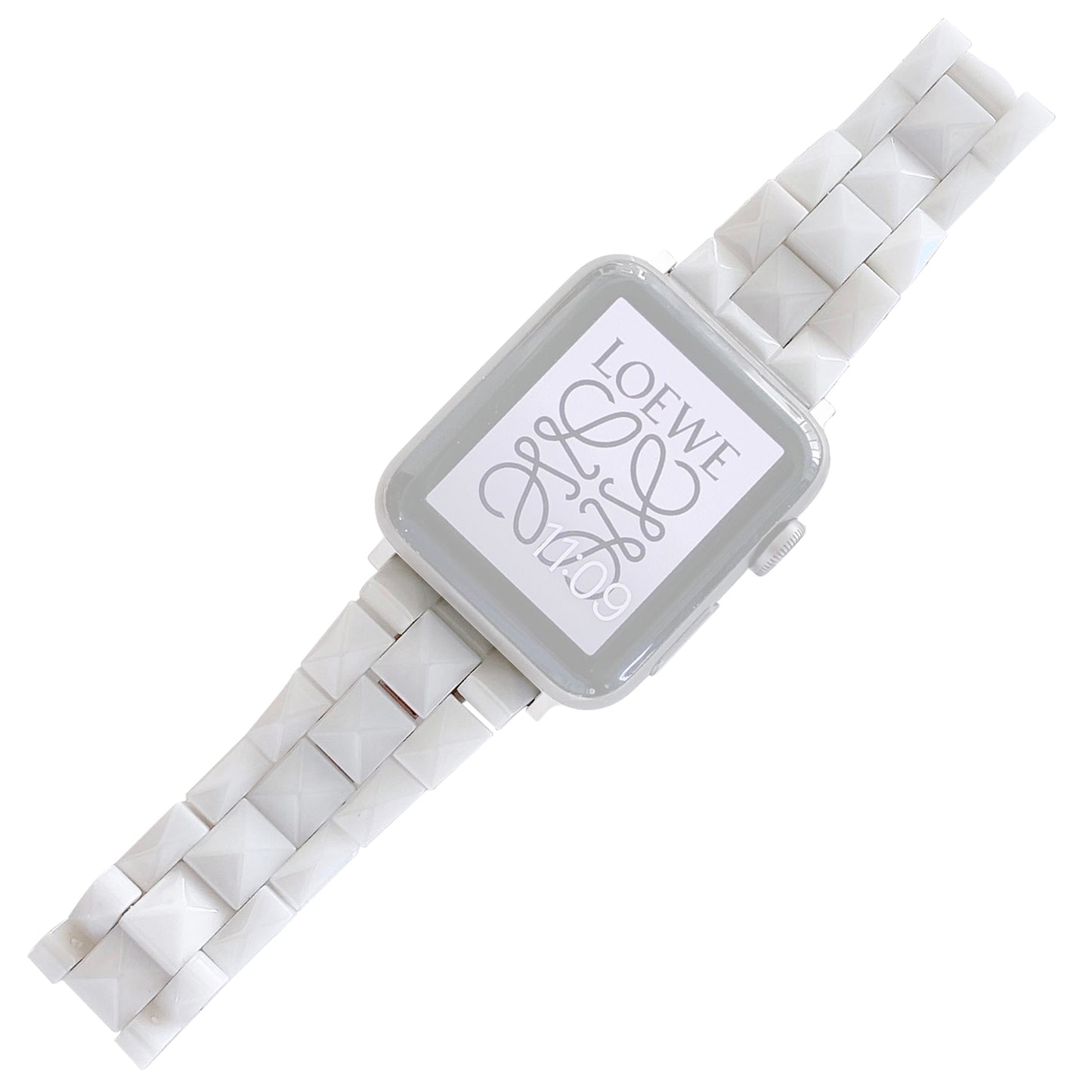 Rhombus Grid Design Ceramic Watch Strap Wrist Band Replacement for Apple Watch Series 8 41mm / Series 7 41mm / SE / SE(2022) / Series 6 / 5 / 4 40mm / Series 3 / 2 / 1 38mm - White