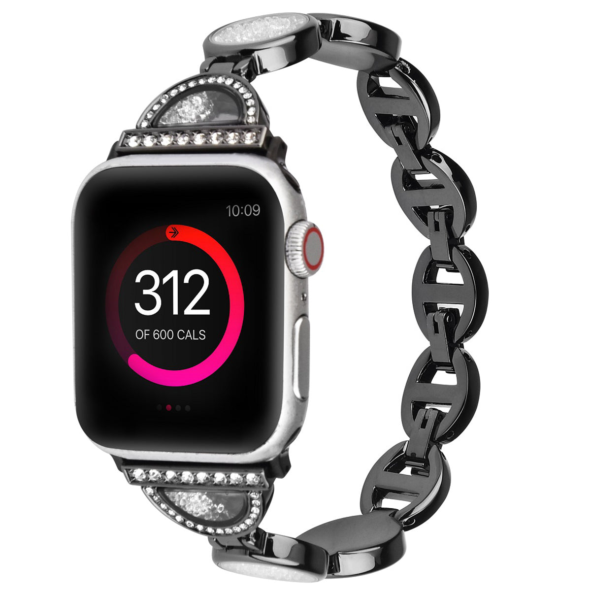 Rhinestones Decor Stainless Steel Watch Band Replacement Wrist Strap for Apple Watch Ultra 49mm / Series 8 45mm / 7 45mm / Series 6 / 5 / 4 / SE 44mm / SE (2022) 44mm Series 3 / 2 / 1 42mm - Black