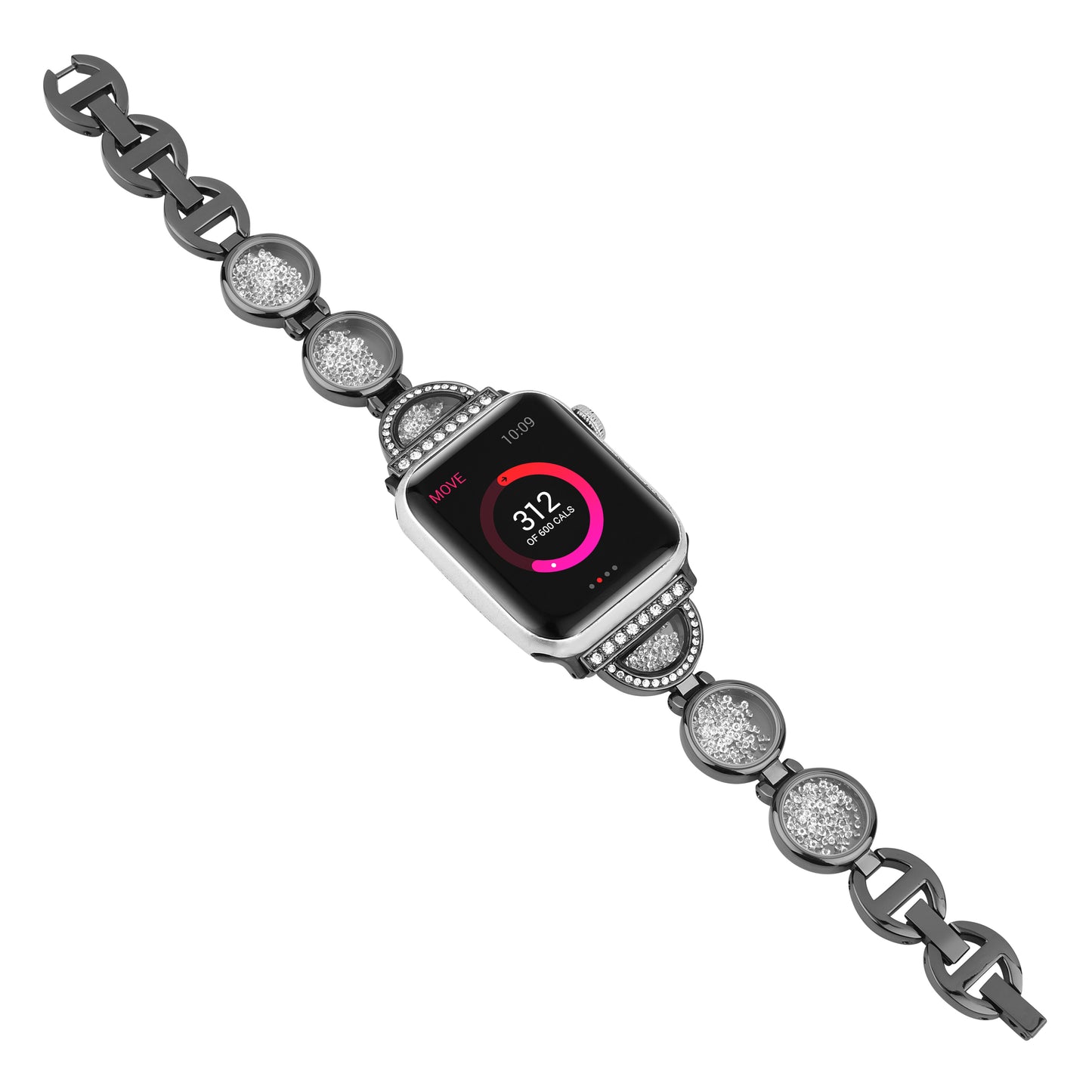 Rhinestones Decor Stainless Steel Watch Band Replacement Wrist Strap for Apple Watch Ultra 49mm / Series 8 45mm / 7 45mm / Series 6 / 5 / 4 / SE 44mm / SE (2022) 44mm Series 3 / 2 / 1 42mm - Black