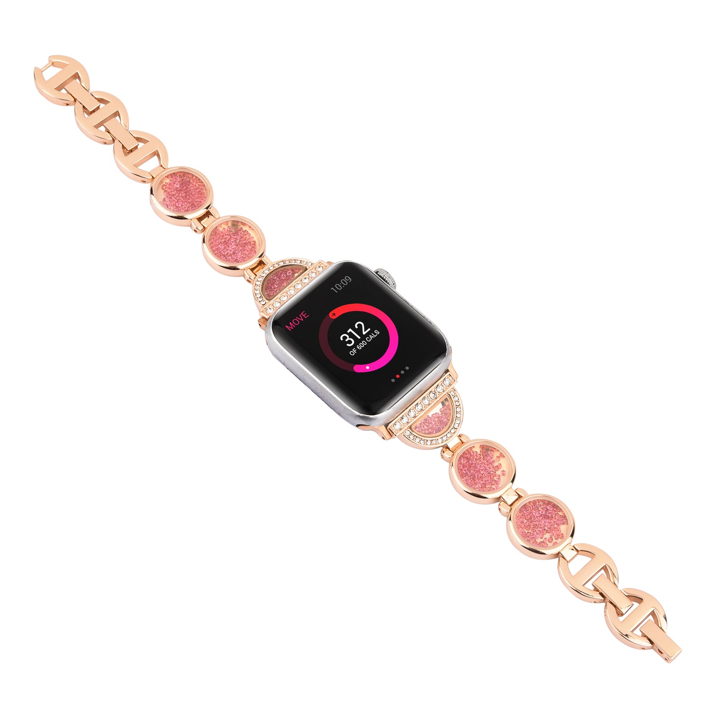 Rhinestones Decor Stainless Steel Watch Band Replacement Wrist Strap for Apple Watch Ultra 49mm / Series 8 45mm / 7 45mm / Series 6 / 5 / 4 / SE 44mm / SE (2022) 44mm Series 3 / 2 / 1 42mm - Rose Gold