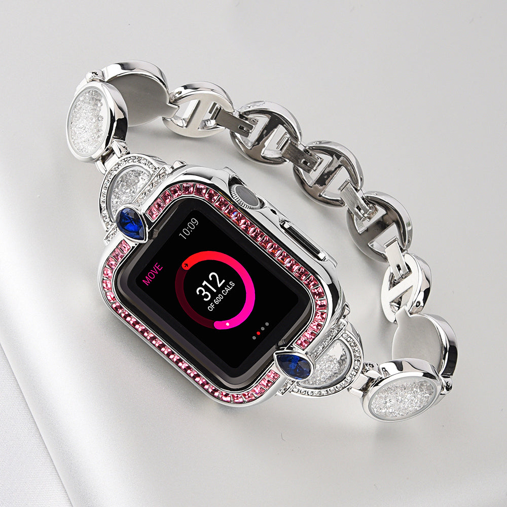 Rhinestones Decor Stainless Steel Watch Band Replacement Wrist Strap for Apple Watch Ultra 49mm / Series 8 45mm / 7 45mm / Series 6 / 5 / 4 / SE 44mm / SE (2022) 44mm Series 3 / 2 / 1 42mm - Silver