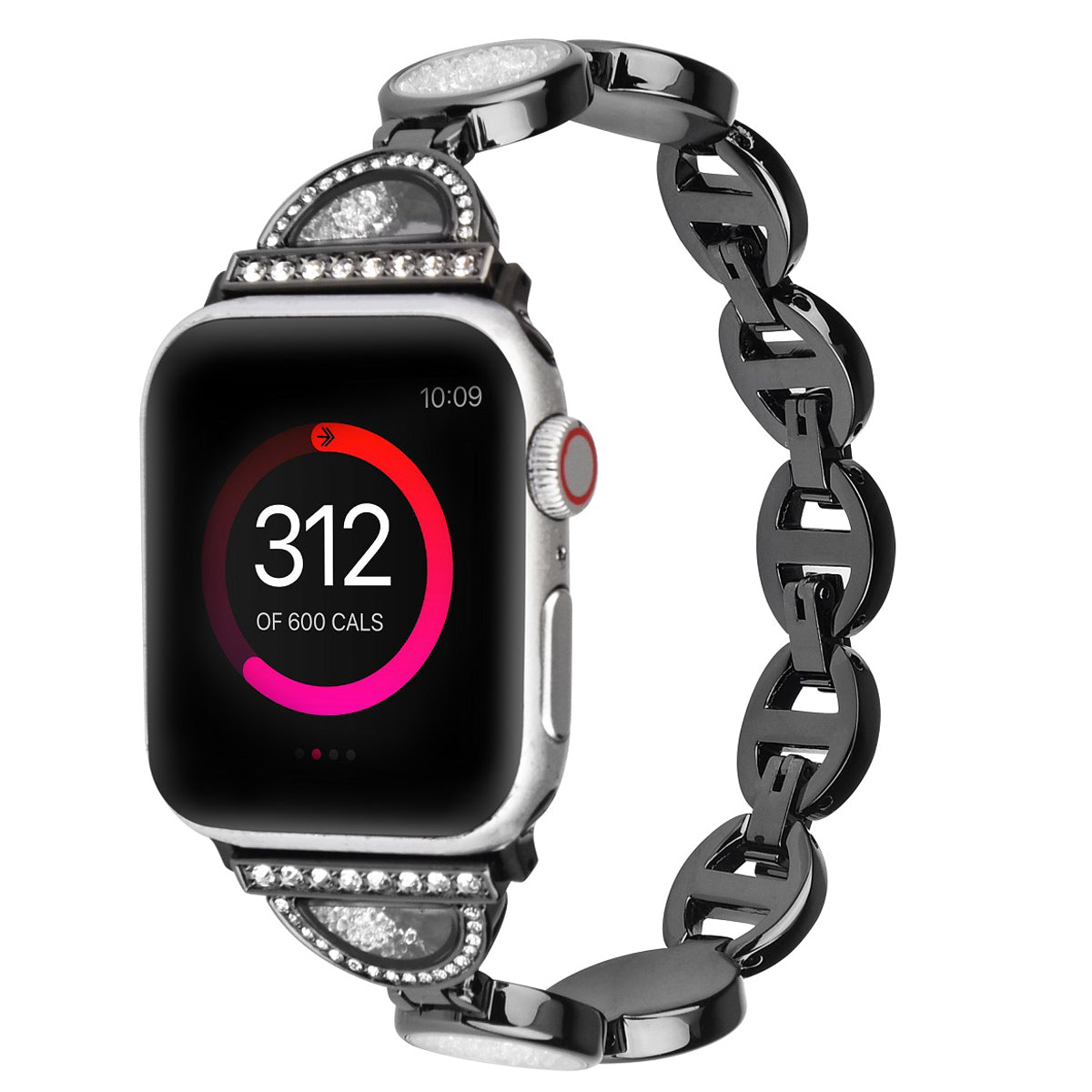 Stylish Rhinestones Decor Stainless Steel Band Smart Watch Wrist Strap for Apple Watch Series 8 41mm / Series 7 41mm / Watch Series 6 / 5 / 4 / SE / SE(2022) 40mm / Watch Series 1 / 2 / 3 38mm - Black