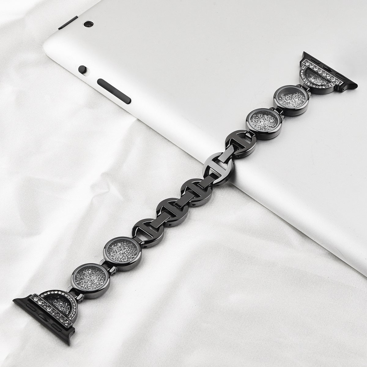 Stylish Rhinestones Decor Stainless Steel Band Smart Watch Wrist Strap for Apple Watch Series 8 41mm / Series 7 41mm / Watch Series 6 / 5 / 4 / SE / SE(2022) 40mm / Watch Series 1 / 2 / 3 38mm - Black