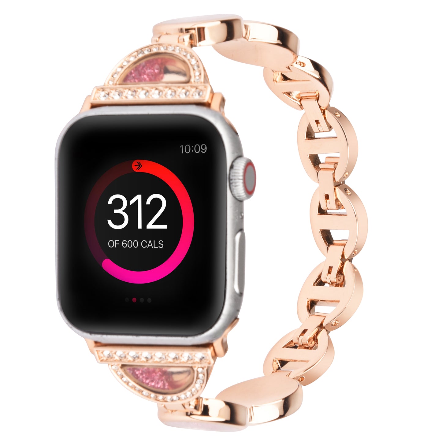 Stylish Rhinestones Decor Stainless Steel Band Smart Watch Wrist Strap for Apple Watch Series 8 41mm / Series 7 41mm / Watch Series 6 / 5 / 4 / SE / SE(2022) 40mm / Watch Series 1 / 2 / 3 38mm - Rose Gold