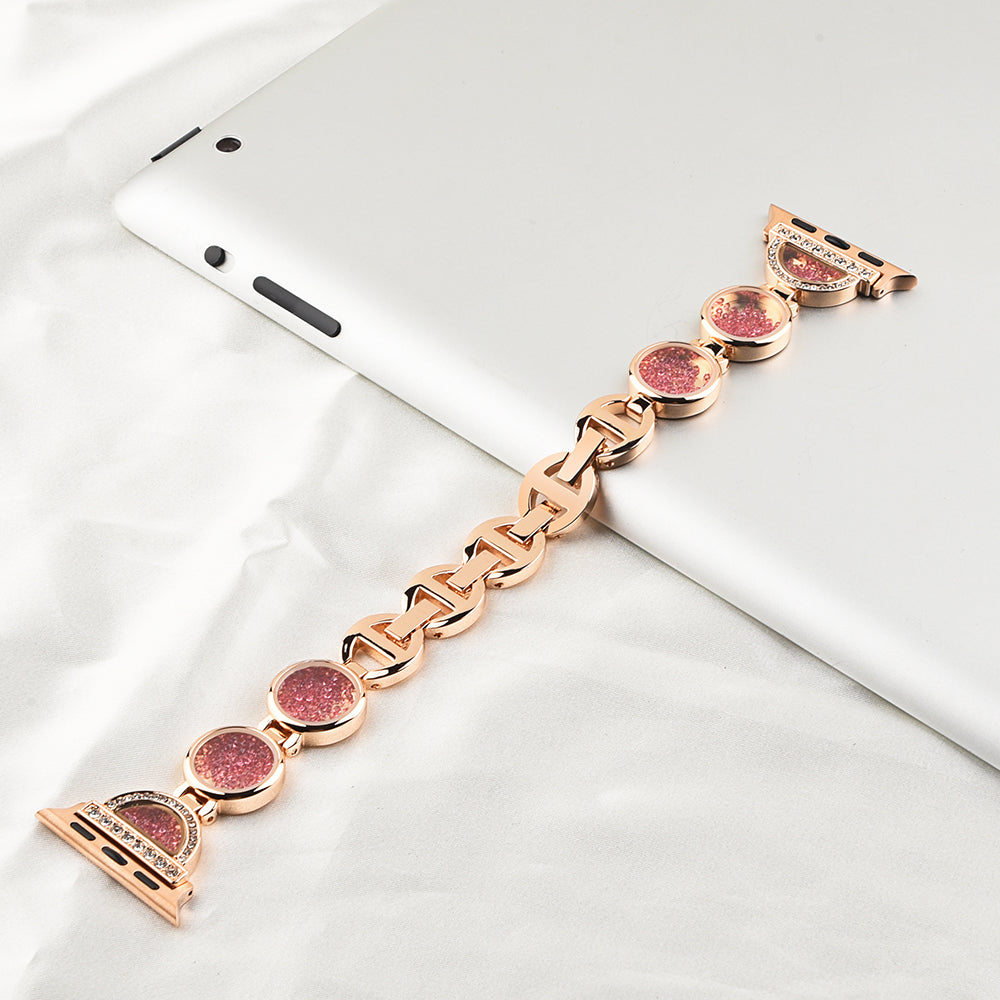Stylish Rhinestones Decor Stainless Steel Band Smart Watch Wrist Strap for Apple Watch Series 8 41mm / Series 7 41mm / Watch Series 6 / 5 / 4 / SE / SE(2022) 40mm / Watch Series 1 / 2 / 3 38mm - Rose Gold