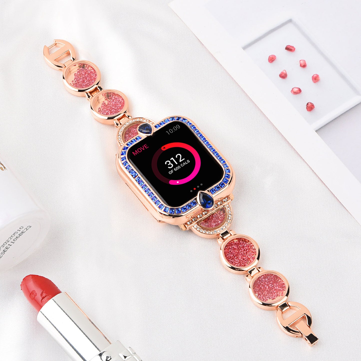 Stylish Rhinestones Decor Stainless Steel Band Smart Watch Wrist Strap for Apple Watch Series 8 41mm / Series 7 41mm / Watch Series 6 / 5 / 4 / SE / SE(2022) 40mm / Watch Series 1 / 2 / 3 38mm - Rose Gold