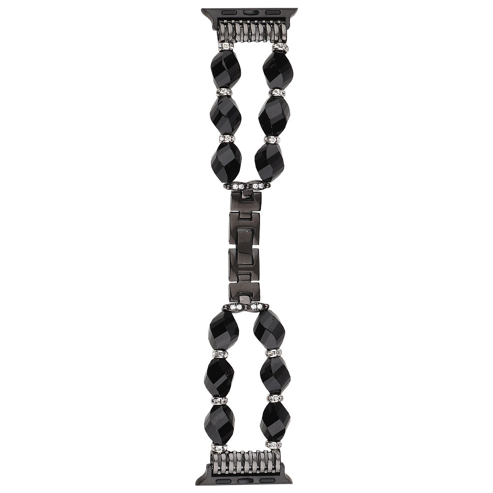 Rhombus Shaped Crystal Metal Strap Replacement Watch Band for Apple Watch Series 8 41mm / Series 7 41mm / Watch Series 6 / 5 / 4 / SE / SE(2022) 40mm / Watch Series 1 / 2 / 3 38mm - Black