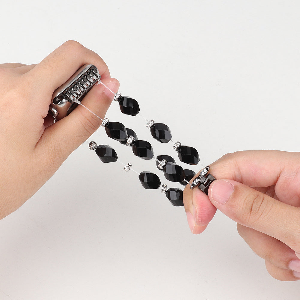 Rhombus Shaped Crystal Metal Strap Replacement Watch Band for Apple Watch Series 8 41mm / Series 7 41mm / Watch Series 6 / 5 / 4 / SE / SE(2022) 40mm / Watch Series 1 / 2 / 3 38mm - Black