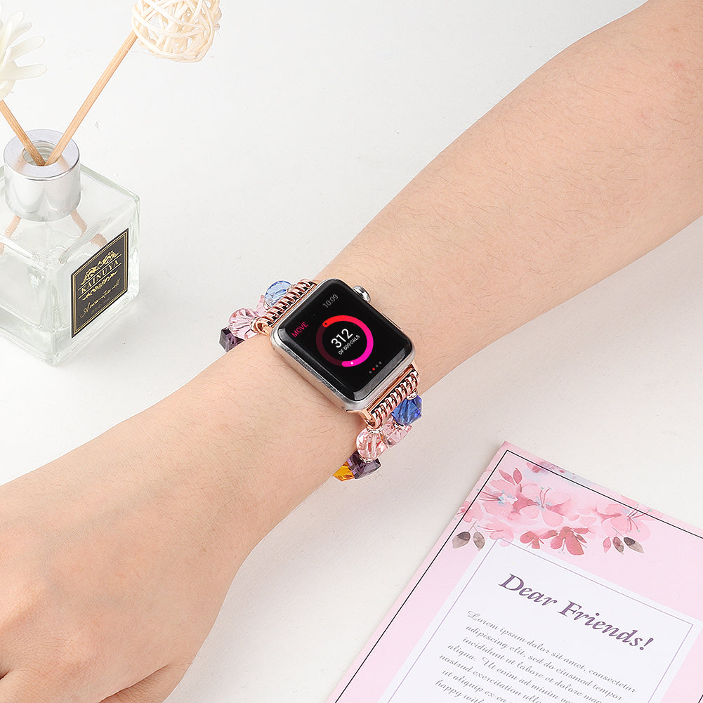 Rhombus Shaped Crystal Metal Wrist Strap Replacement Smart Watch Band for Apple Watch Ultra 49mm / Series 8 45mm / 7 45mm / 4 / 5 / 6 / SE 44mm / SE (2022) 44mm / Series 1 / 2 / 3 42mm - Multi-color