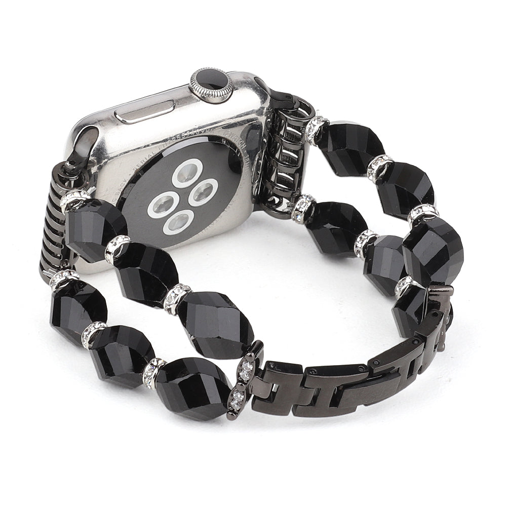 Rhombus Shaped Crystal Metal Wrist Strap Replacement Smart Watch Band for Apple Watch Ultra 49mm / Series 8 45mm / 7 45mm / 4 / 5 / 6 / SE 44mm / SE (2022) 44mm / Series 1 / 2 / 3 42mm - Black