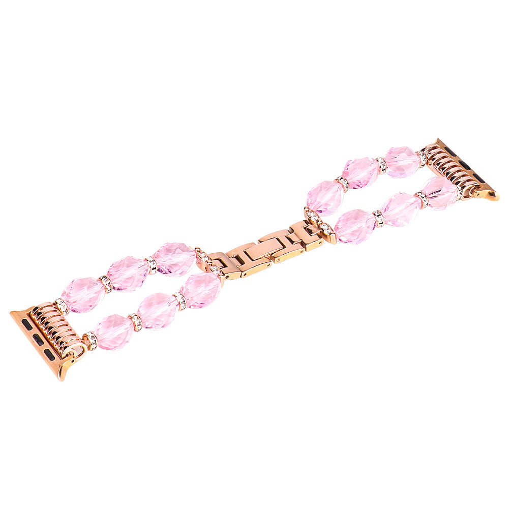 Rhombus Shaped Crystal Metal Wrist Strap Replacement Smart Watch Band for Apple Watch Ultra 49mm / Series 8 45mm / 7 45mm / 4 / 5 / 6 / SE 44mm / SE (2022) 44mm / Series 1 / 2 / 3 42mm - Pink