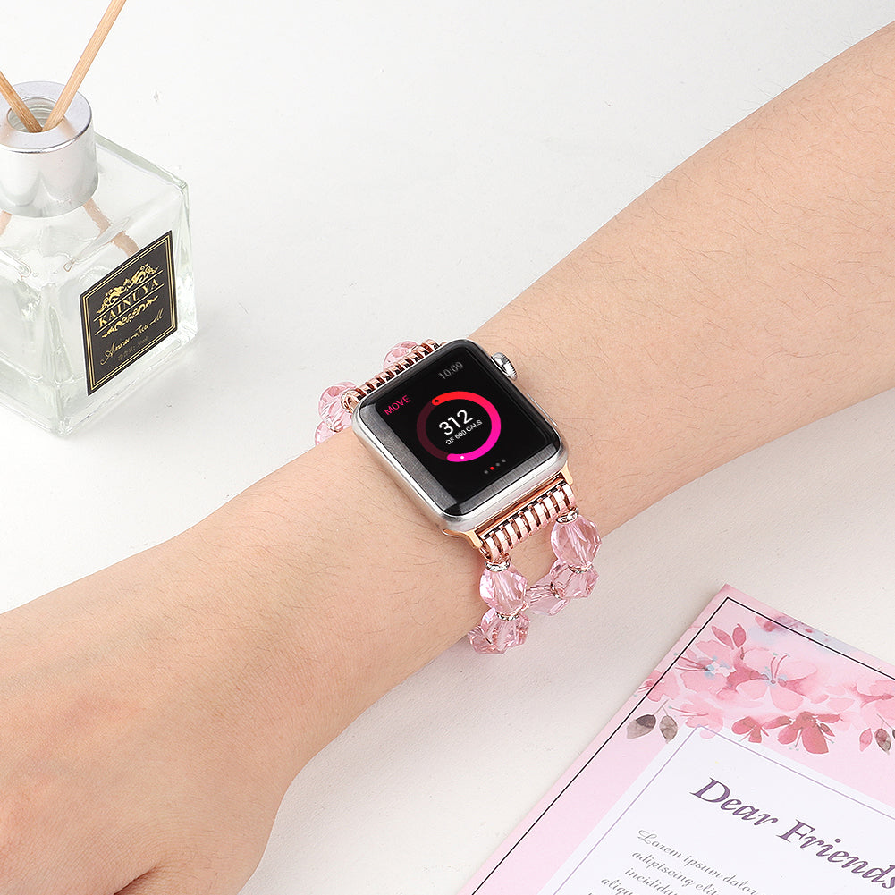 Rhombus Shaped Crystal Metal Wrist Strap Replacement Smart Watch Band for Apple Watch Ultra 49mm / Series 8 45mm / 7 45mm / 4 / 5 / 6 / SE 44mm / SE (2022) 44mm / Series 1 / 2 / 3 42mm - Pink