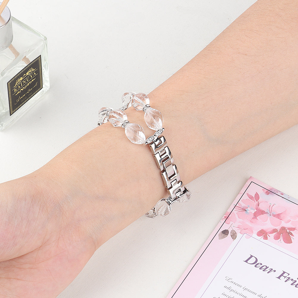 Rhombus Shaped Crystal Metal Wrist Strap Replacement Smart Watch Band for Apple Watch Ultra 49mm / Series 8 45mm / 7 45mm / 4 / 5 / 6 / SE 44mm / SE (2022) 44mm / Series 1 / 2 / 3 42mm - Transparent