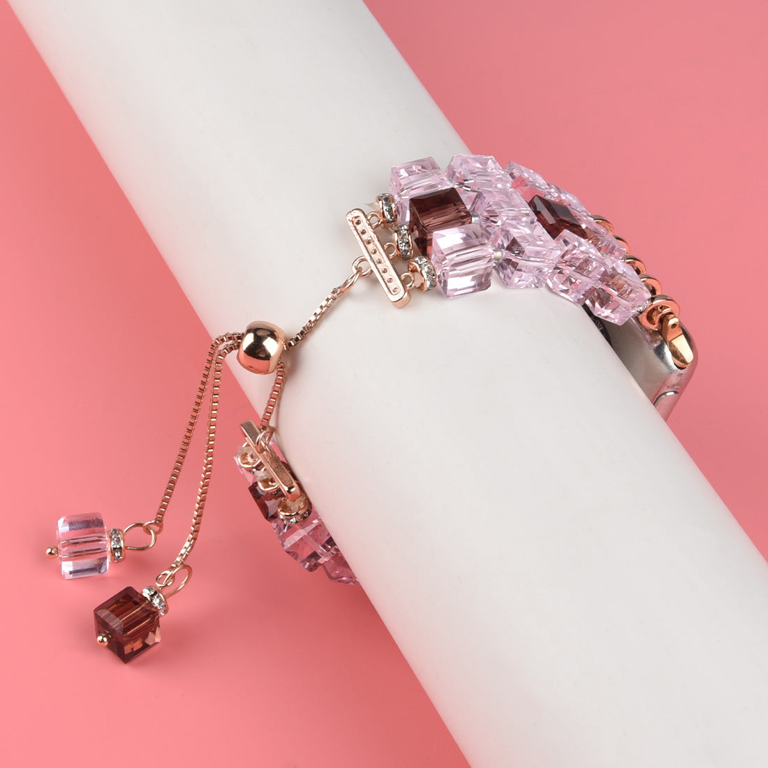 Faux Crystal Blocks Smart Watch Band Strap Bracelet for Apple Watch Series 8 41mm / Series 7 41mm / SE / SE(2022) / Series 6 / 5 / 4 40mm / Series 3 / 2 / 1 38mm - Pink