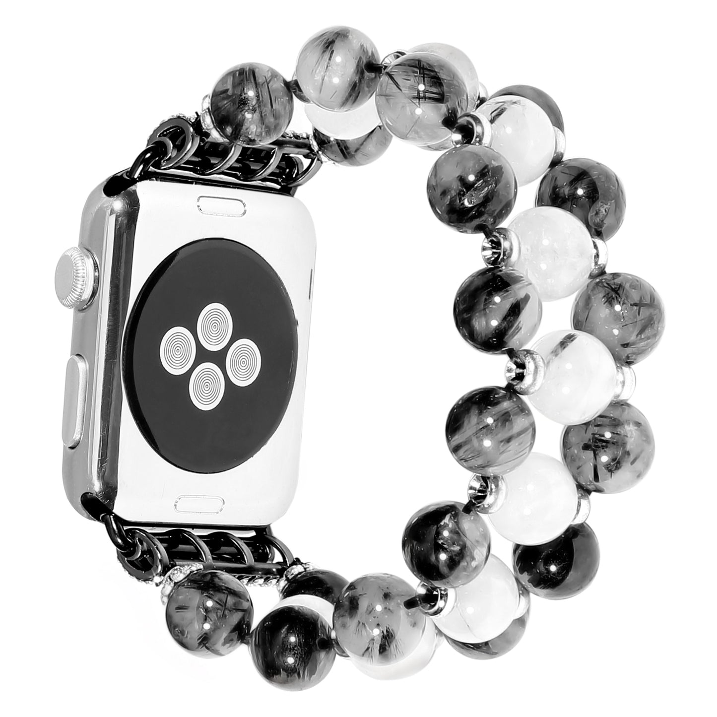 Stylish Three Rows Agate Beads + Metal Bracelet Wrist Strap Smart Watch Band for Apple Watch Ultra 49mm / Series 8 45mm / 7 45mm / Series 6 / 5 / 4 / SE 44mm / SE (2022) 44mm Series 3 / 2 / 1 42mm - Black