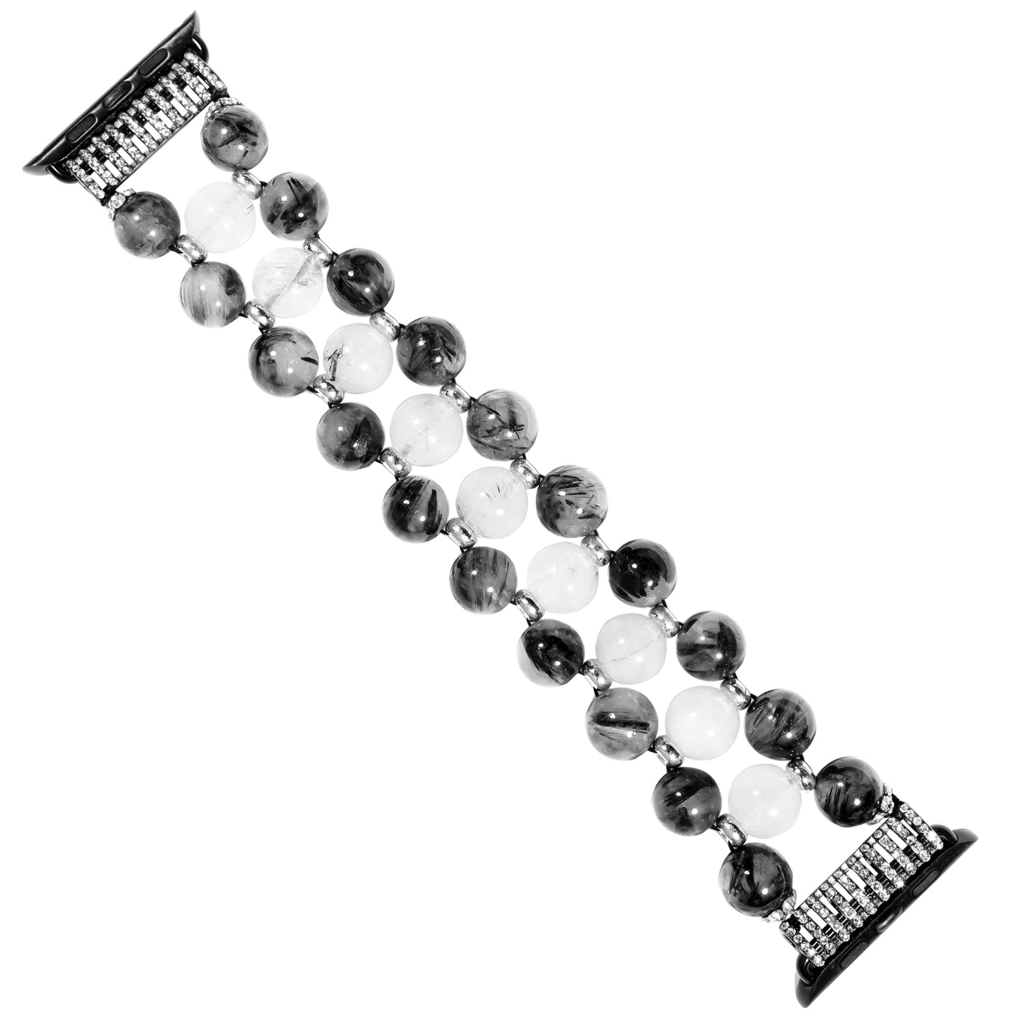 Stylish Three Rows Agate Beads + Metal Bracelet Wrist Strap Smart Watch Band for Apple Watch Ultra 49mm / Series 8 45mm / 7 45mm / Series 6 / 5 / 4 / SE 44mm / SE (2022) 44mm Series 3 / 2 / 1 42mm - Black