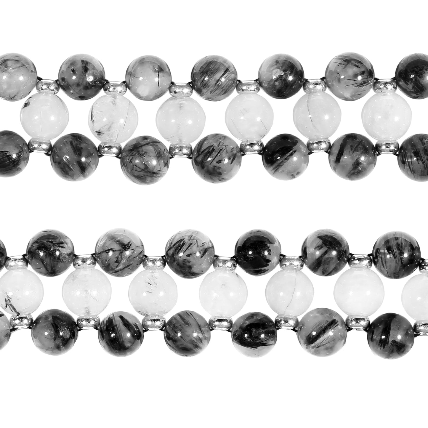 Stylish Three Rows Agate Beads + Metal Bracelet Wrist Strap Smart Watch Band for Apple Watch Ultra 49mm / Series 8 45mm / 7 45mm / Series 6 / 5 / 4 / SE 44mm / SE (2022) 44mm Series 3 / 2 / 1 42mm - Black