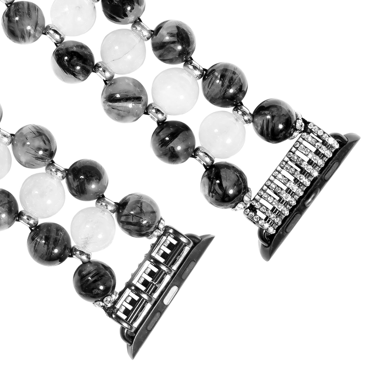 Stylish Three Rows Agate Beads + Metal Bracelet Wrist Strap Smart Watch Band for Apple Watch Ultra 49mm / Series 8 45mm / 7 45mm / Series 6 / 5 / 4 / SE 44mm / SE (2022) 44mm Series 3 / 2 / 1 42mm - Black