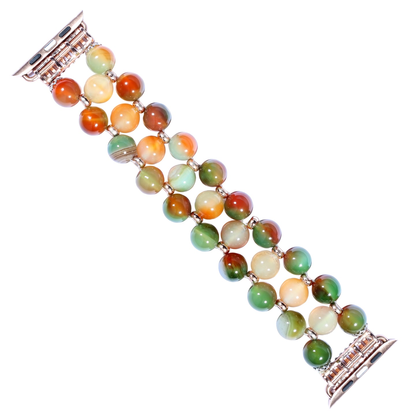 Stylish Three Rows Agate Beads + Metal Bracelet Wrist Strap Smart Watch Band for Apple Watch Ultra 49mm / Series 8 45mm / 7 45mm / Series 6 / 5 / 4 / SE 44mm / SE (2022) 44mm Series 3 / 2 / 1 42mm - Brown