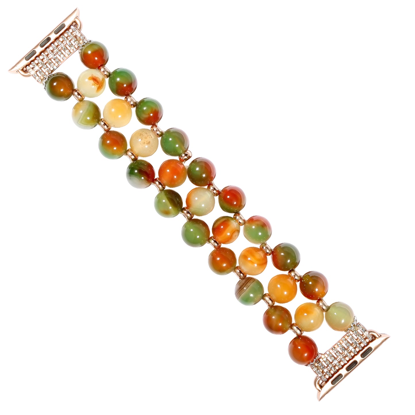 Stylish Three Rows Agate Beads + Metal Bracelet Wrist Strap Smart Watch Band for Apple Watch Ultra 49mm / Series 8 45mm / 7 45mm / Series 6 / 5 / 4 / SE 44mm / SE (2022) 44mm Series 3 / 2 / 1 42mm - Brown