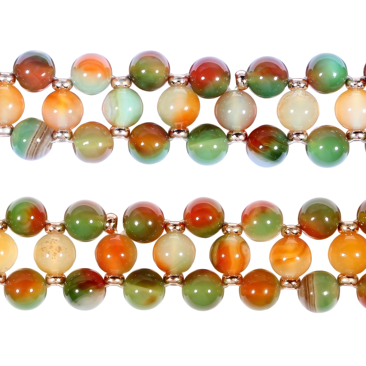 Stylish Three Rows Agate Beads + Metal Bracelet Wrist Strap Smart Watch Band for Apple Watch Ultra 49mm / Series 8 45mm / 7 45mm / Series 6 / 5 / 4 / SE 44mm / SE (2022) 44mm Series 3 / 2 / 1 42mm - Brown