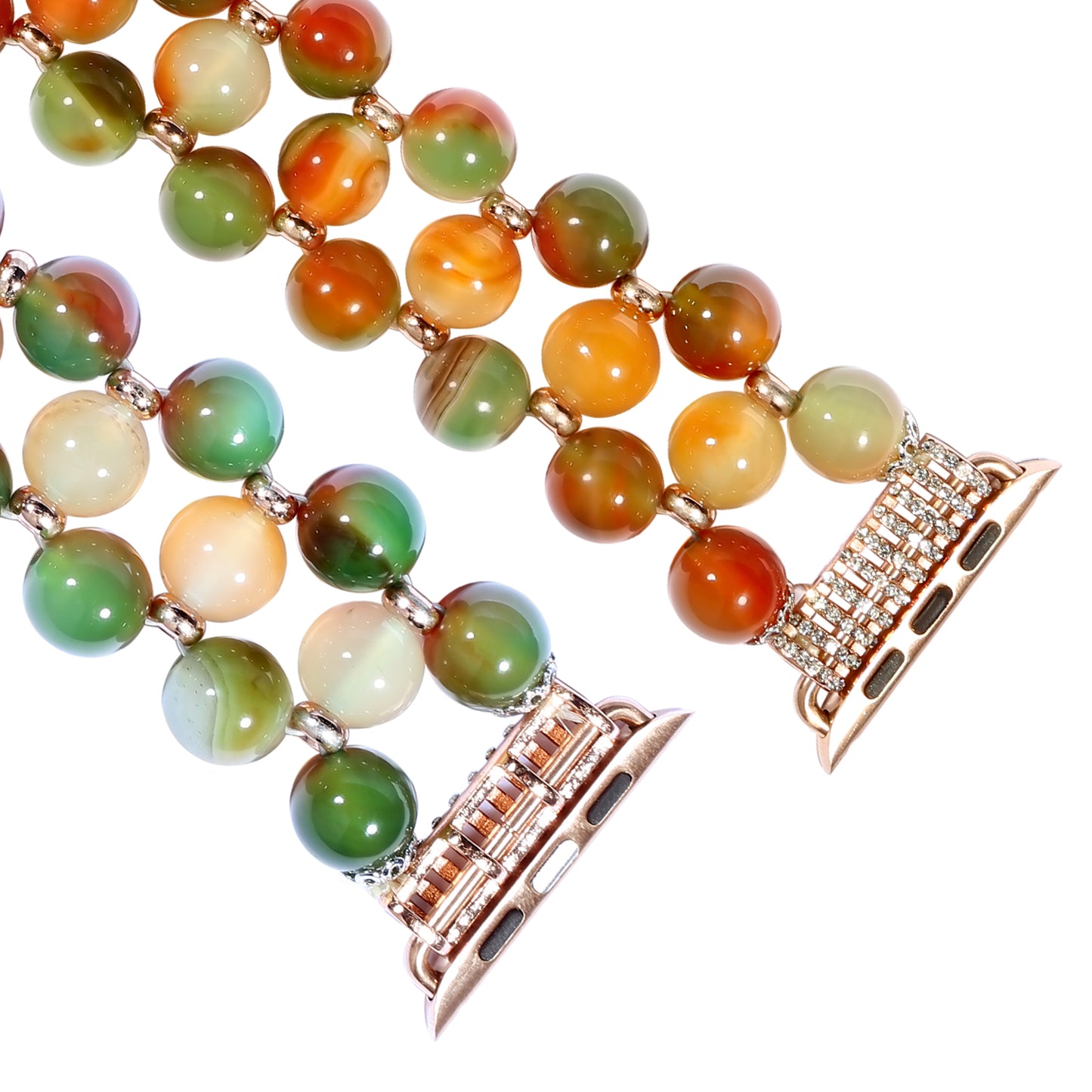 Stylish Three Rows Agate Beads + Metal Bracelet Wrist Strap Smart Watch Band for Apple Watch Ultra 49mm / Series 8 45mm / 7 45mm / Series 6 / 5 / 4 / SE 44mm / SE (2022) 44mm Series 3 / 2 / 1 42mm - Brown