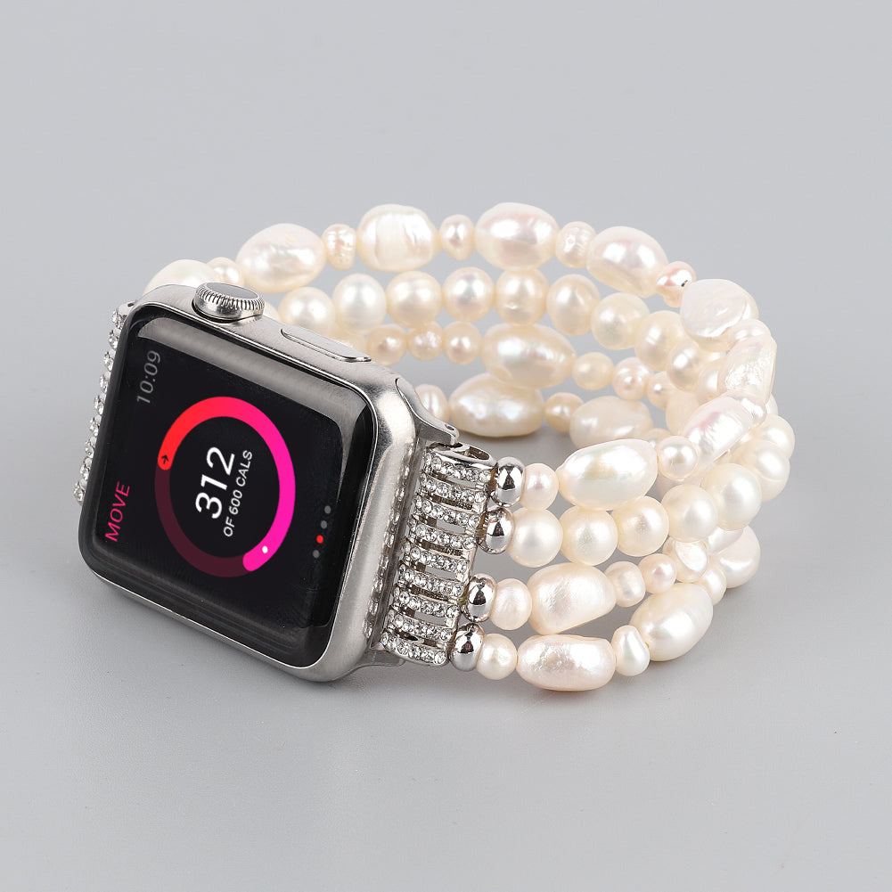 Crystal Pearls Bracelet Exquisite Stylish Watch Band for Apple Watch Series 8 41mm / Series 7 41mm / SE / SE(2022) / Series 6 / 5 / 4 40mm / Series 3 / 2 / 1 38mm - Pearl White