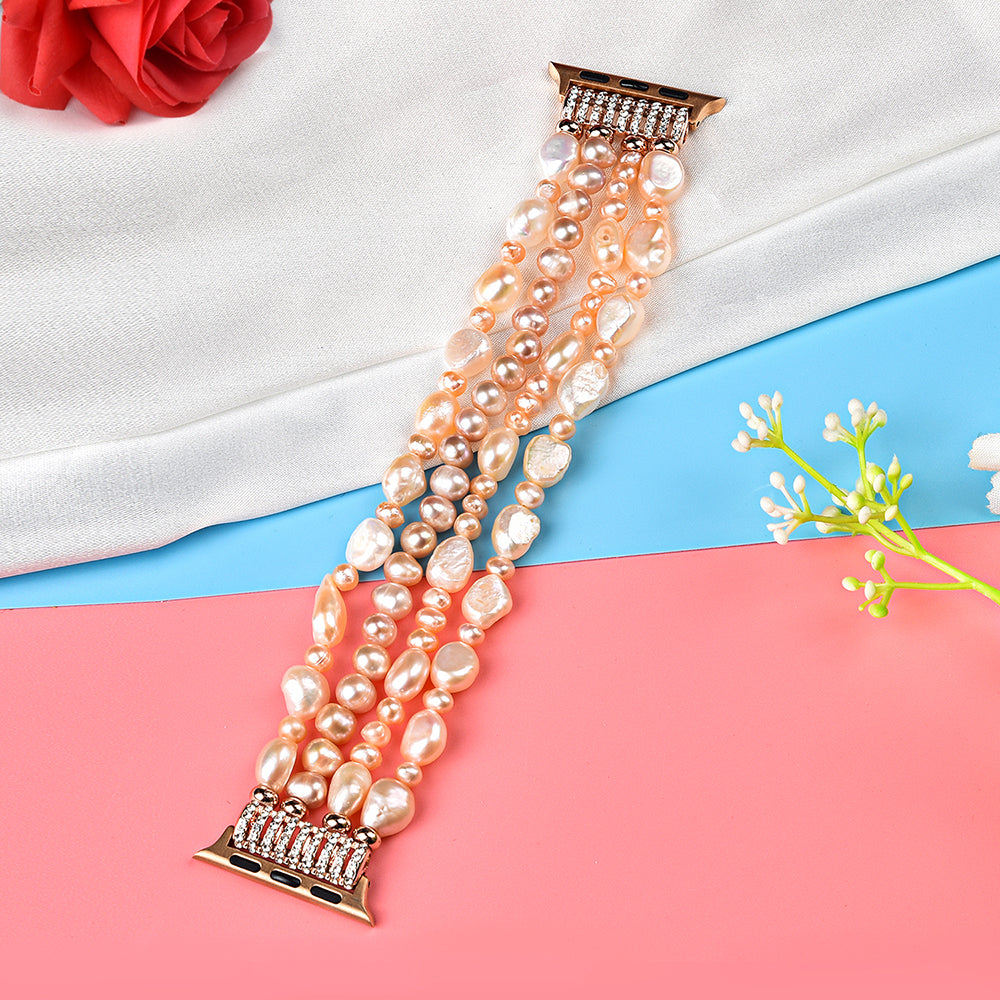 Crystal Pearls Bracelet Exquisite Stylish Watch Band for Apple Watch Series 8 41mm / Series 7 41mm / SE / SE(2022) / Series 6 / 5 / 4 40mm / Series 3 / 2 / 1 38mm - Pearl Pink
