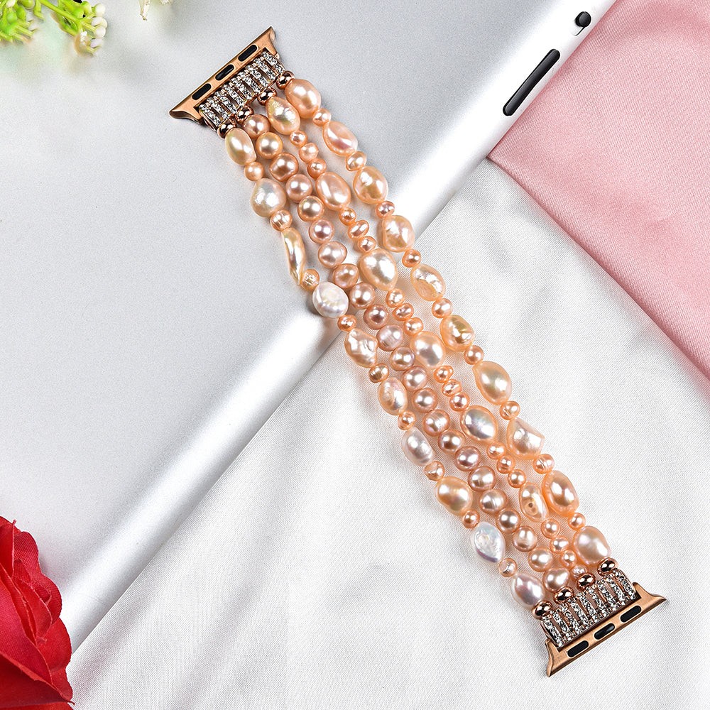 Crystal Pearls Bracelet Exquisite Stylish Watch Band for Apple Watch Series 8 41mm / Series 7 41mm / SE / SE(2022) / Series 6 / 5 / 4 40mm / Series 3 / 2 / 1 38mm - Pearl Pink