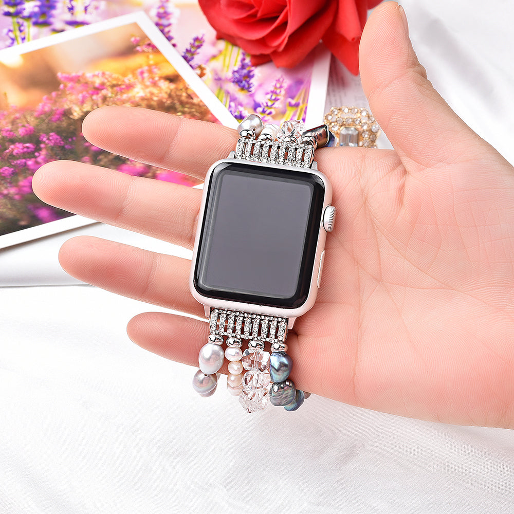 Crystal Pearls Bracelet Exquisite Stylish Watch Band for Apple Watch Series 8 41mm / Series 7 41mm / SE / SE(2022) / Series 6 / 5 / 4 40mm / Series 3 / 2 / 1 38mm - Pearl / White Crystal