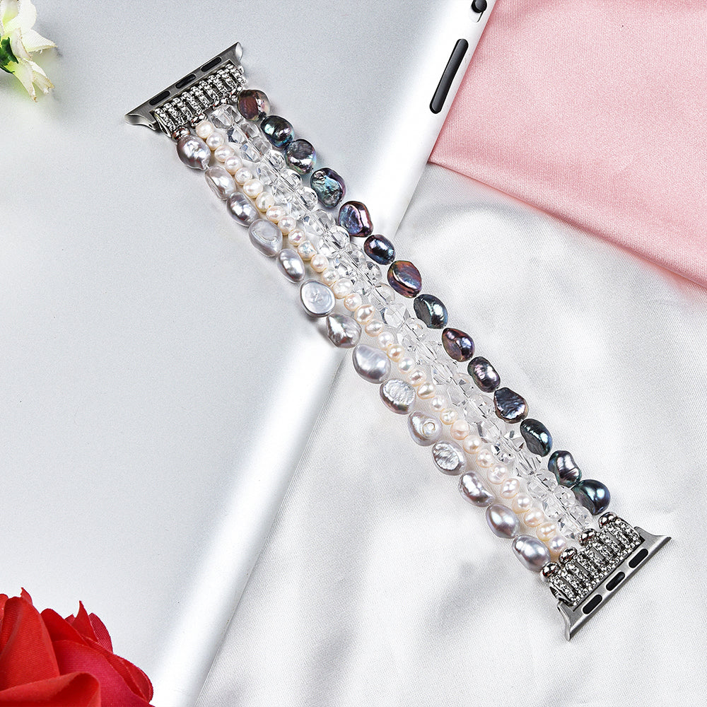 Crystal Pearls Bracelet Exquisite Stylish Watch Band for Apple Watch Series 8 41mm / Series 7 41mm / SE / SE(2022) / Series 6 / 5 / 4 40mm / Series 3 / 2 / 1 38mm - Pearl / White Crystal