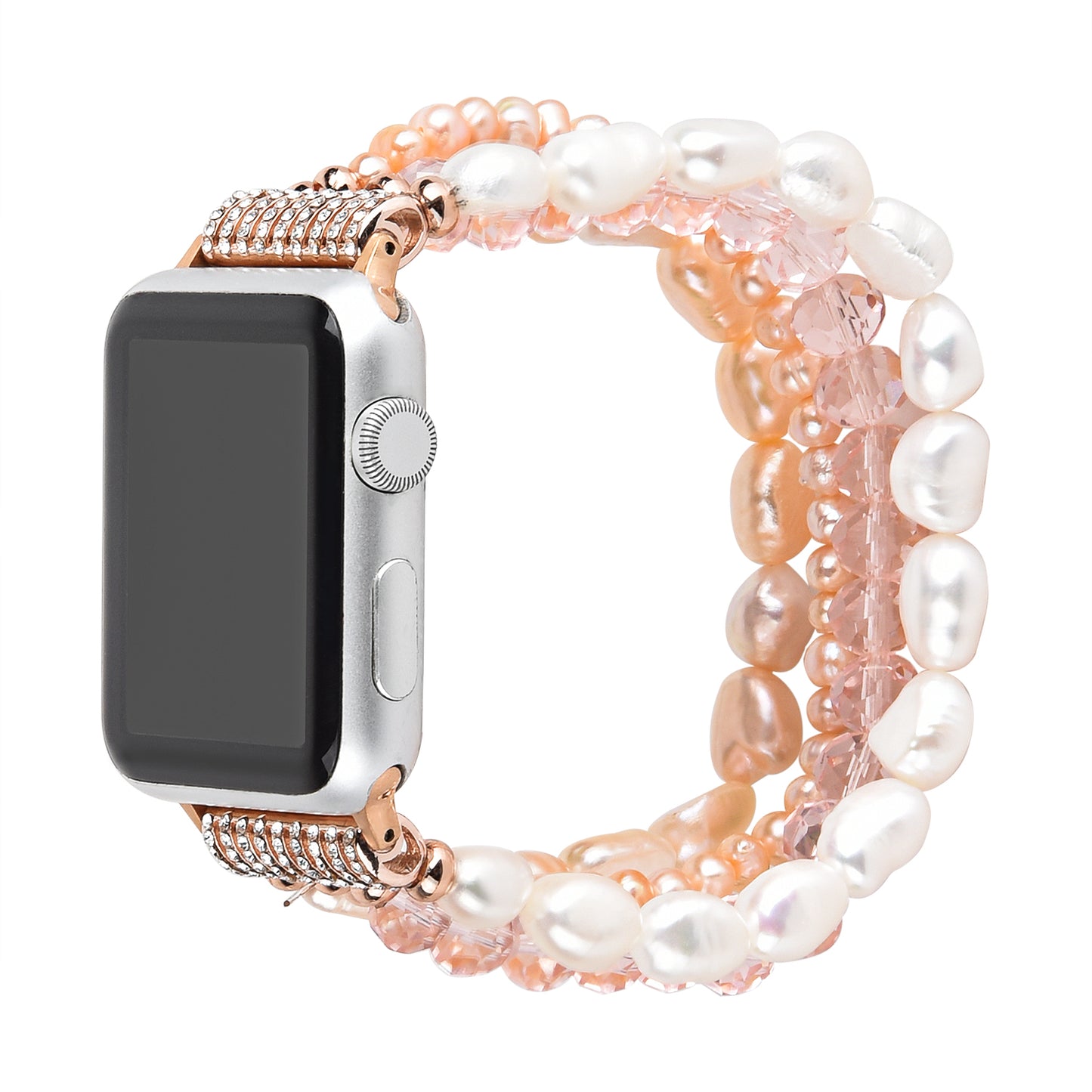 Crystal Pearls Bracelet Exquisite Stylish Watch Band for Apple Watch Series 8 41mm / Series 7 41mm / SE / SE(2022) / Series 6 / 5 / 4 40mm / Series 3 / 2 / 1 38mm - Pearl / Pink Crystal