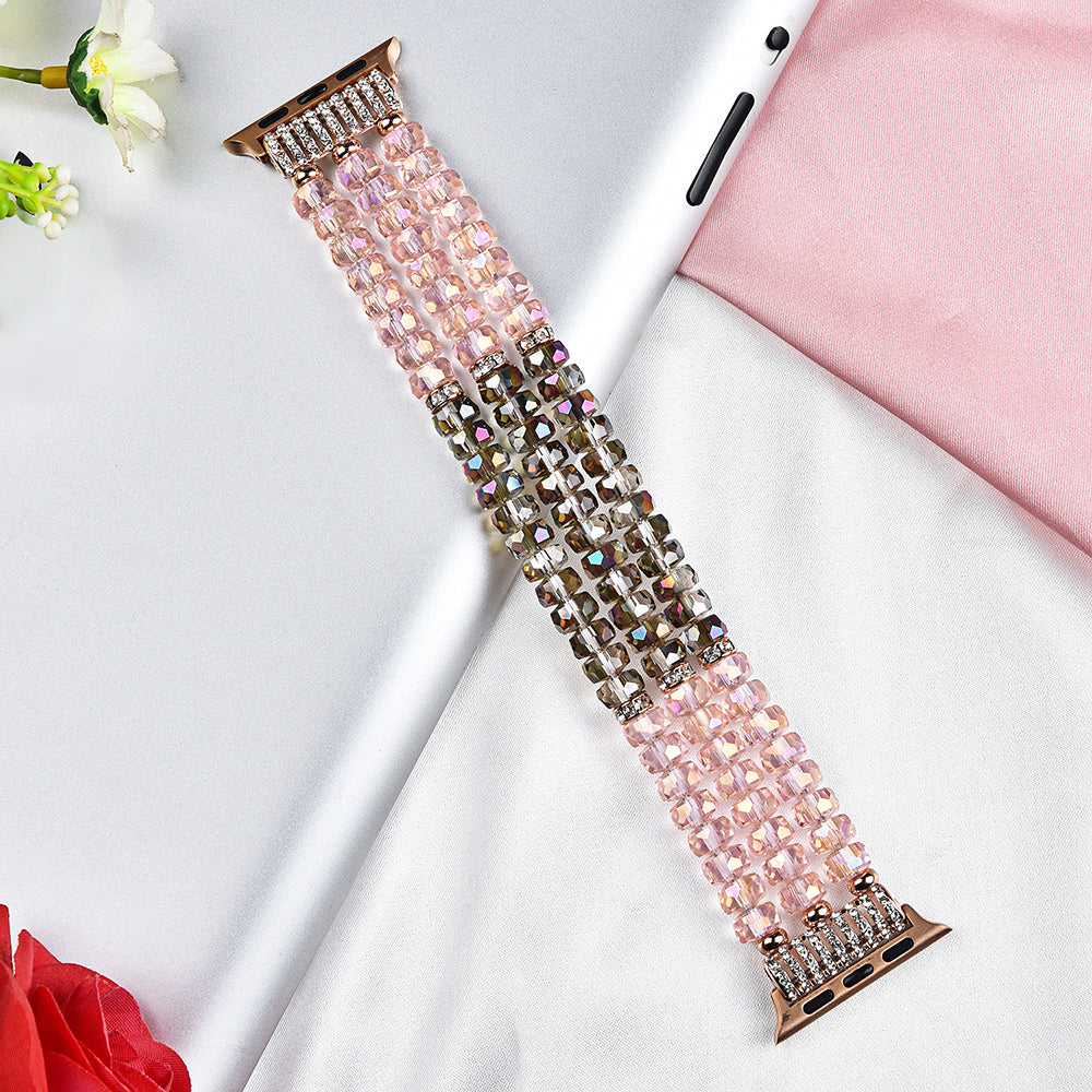Crystal Pearls Bracelet Exquisite Stylish Watch Band for Apple Watch Series 8 41mm / Series 7 41mm / SE / SE(2022) / Series 6 / 5 / 4 40mm / Series 3 / 2 / 1 38mm - Crystal Pink