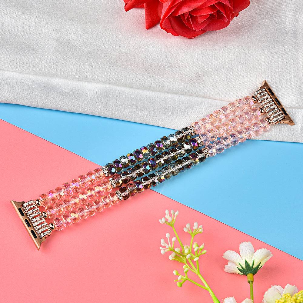 Crystal Pearls Bracelet Exquisite Stylish Watch Band for Apple Watch Series 8 41mm / Series 7 41mm / SE / SE(2022) / Series 6 / 5 / 4 40mm / Series 3 / 2 / 1 38mm - Crystal Pink