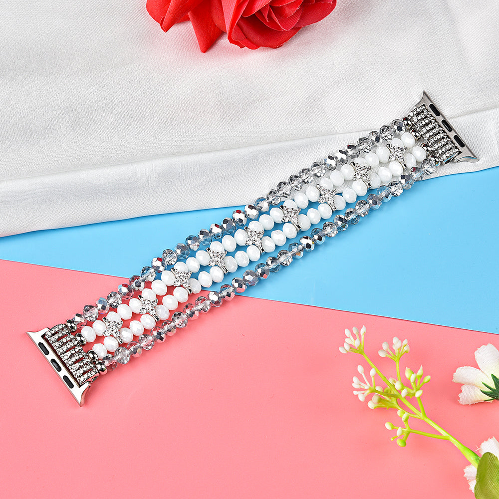 Crystal Pearls Bracelet Exquisite Stylish Watch Band for Apple Watch Series 8 41mm / Series 7 41mm / SE / SE(2022) / Series 6 / 5 / 4 40mm / Series 3 / 2 / 1 38mm - Crystal White
