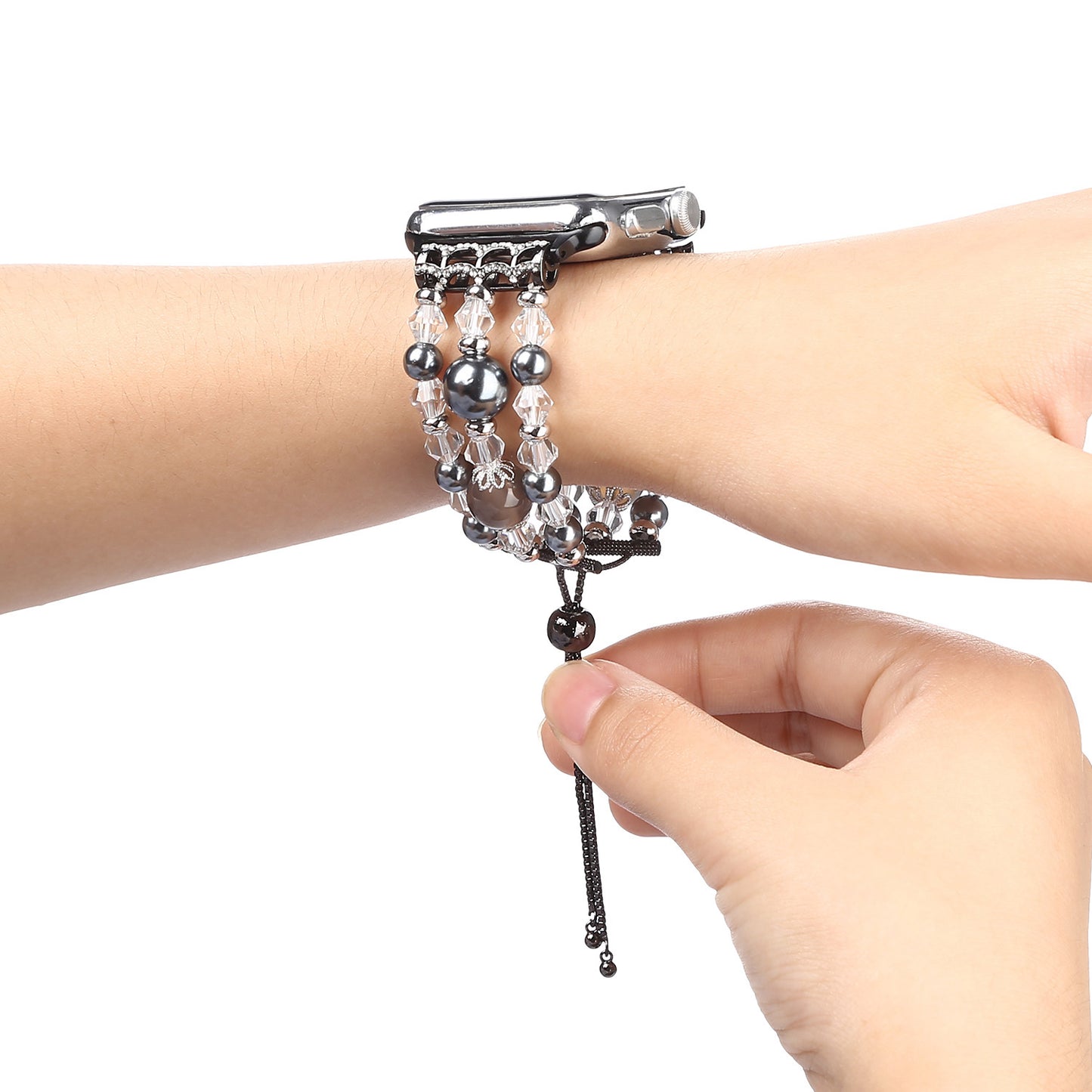 Stylish Agate Pearl Watch Strap Replacement Band for Apple Watch Series 8 41mm / Series 7 41mm / Apple Watch Series 1 / 2 / 3 38mm / Apple Watch Series SE / SE(2022) / 6 / 5 / 4 40mm - Agate / Grey