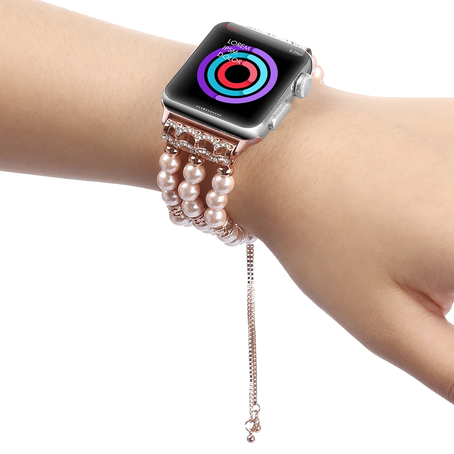 Fashionable Agate Pearl Smart Bracelet Smart Watch Strap for Apple Watch Ultra 49mm / Series 8 45mm / 7 45mm / Apple Watch Series 1 / 2 / 3 42mm / SE 44mm / SE (2022) 44mm / 6 / 5 / 4 44mm - Pearl / Pink