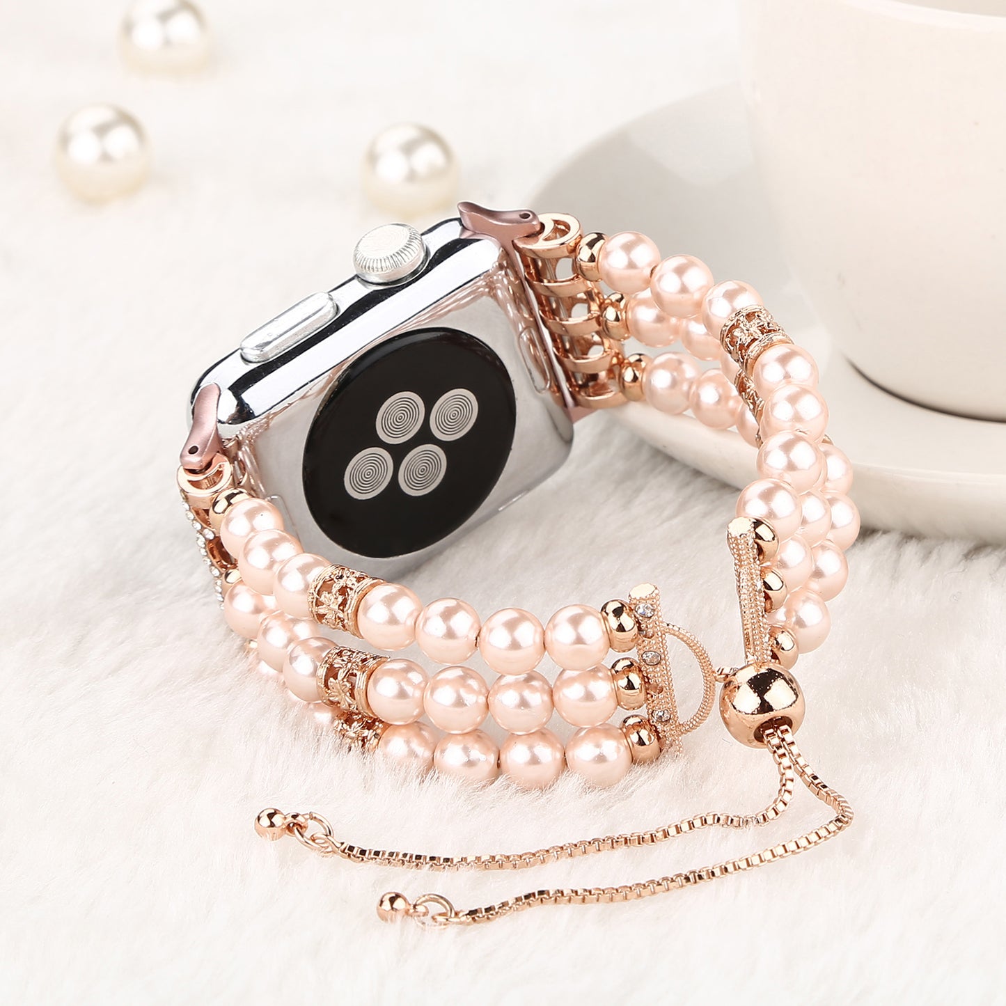 Fashionable Agate Pearl Smart Bracelet Smart Watch Strap for Apple Watch Ultra 49mm / Series 8 45mm / 7 45mm / Apple Watch Series 1 / 2 / 3 42mm / SE 44mm / SE (2022) 44mm / 6 / 5 / 4 44mm - Pearl / Pink