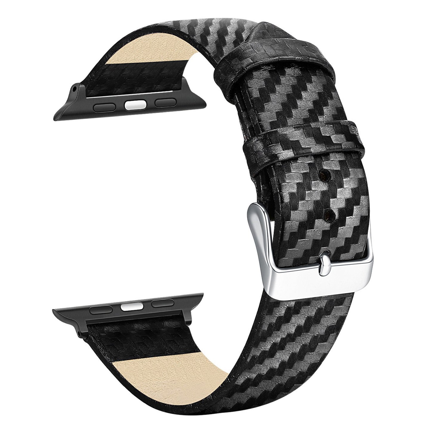 Carbon Fiber Smart Watch PC Protective Case Genuine Leather Wrist Band Replacement for Apple Watch Series 1/2/3 38mm