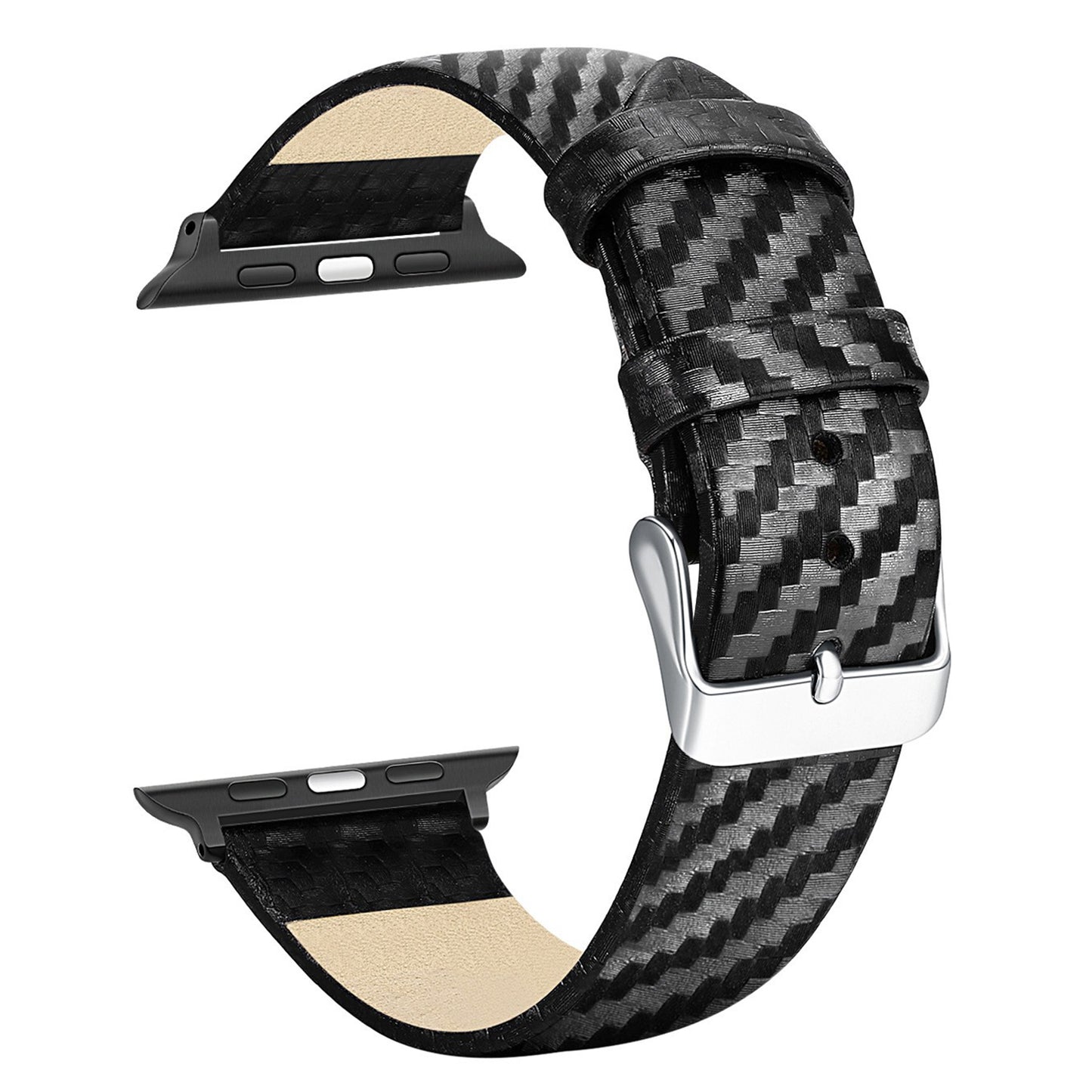 Carbon Fiber Texture Anti-drop PC Protective Case + Genuine Leather Watch Strap Band for Apple Watch Series 1/2/3 42mm