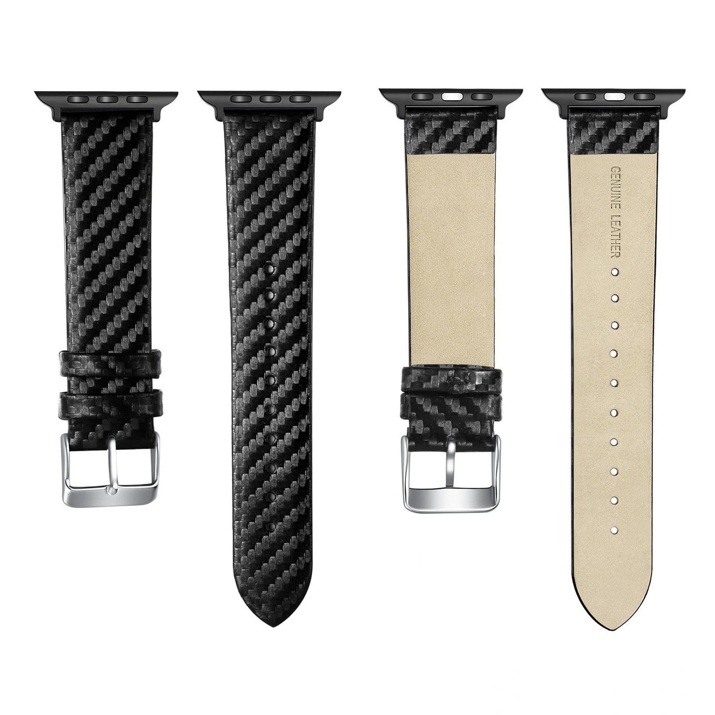 Carbon Fiber Texture Anti-drop PC Protective Case + Genuine Leather Watch Strap Band for Apple Watch Series 1/2/3 42mm