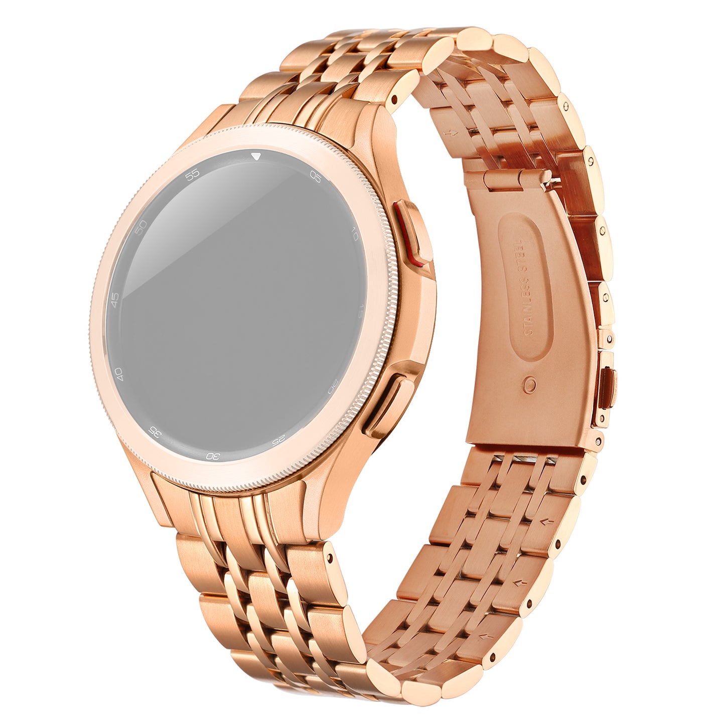 for Samsung Galaxy Watch6 40mm 44mm / Watch6 Classic 43mm 47mm / Watch 5 40mm 44mm / 5 Pro 45mm / Watch4 40mm 44mm 7-Beads Stylish Stainless Steel Watch Band Replacement Strap - Rose Gold