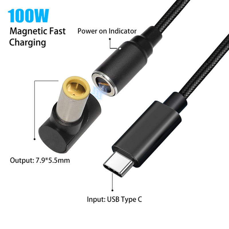 1.8m For Lenovo ThinkPad Fast Charging USB C Cable Converter 100W Magnetic Cable USB C to 7.9x5.5 PD DC Power Adapter