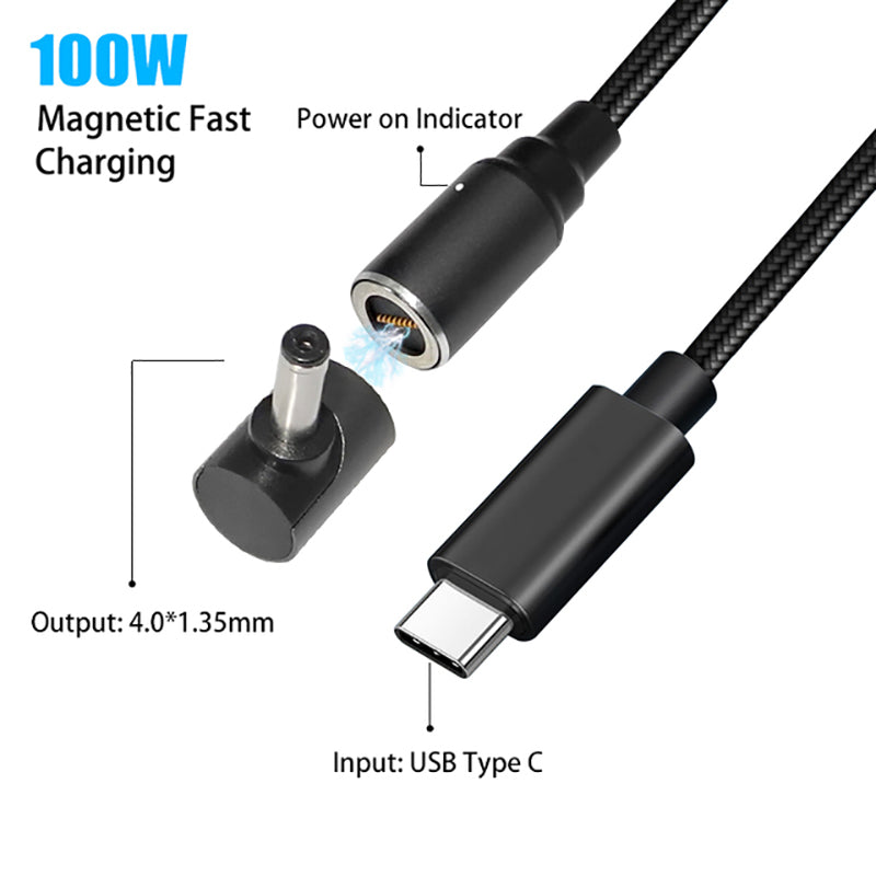 USB-C to 4.0x1.35mm for Asus Laptop, 1.8m PD 100W Quick Charging Magnetic Notebook Connector Charging Adapter Flexible Bending-Resistant DC Cable