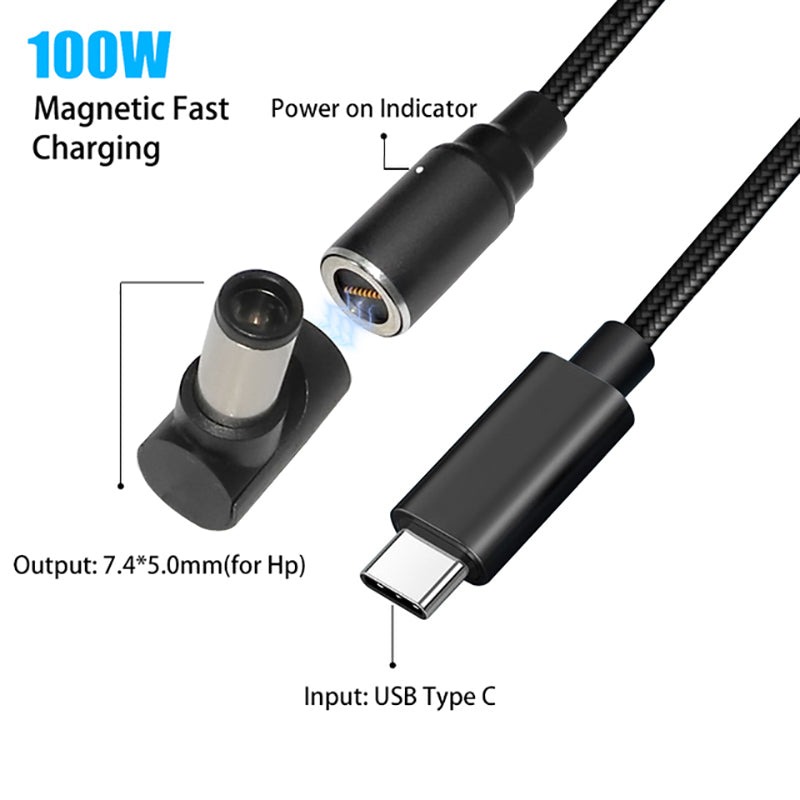 USB-C to 7.4x5.0mm for HP Laptop, 1.8m PD 100W Quick Charging Magnetic Connector Notebook Charging Adapter Dust-Proof High Power DC Cable
