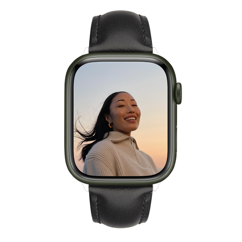 QIALINO for Apple Watch Ultra 49mm / Series 8 45mm / 7 45mm / Series 6 / 5 / 4 / SE 44mm / SE (2022) 44mm / Series 3 / 2 / 1 42mm Solid Color Genuine Leather Wristband Smart Watch Replacement Strap - Black